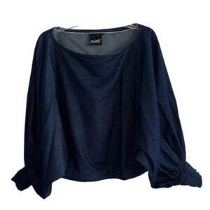 Nanette Lepore  Dolman Blue Denim Cotton Bubble Sleeve Top Size Medium